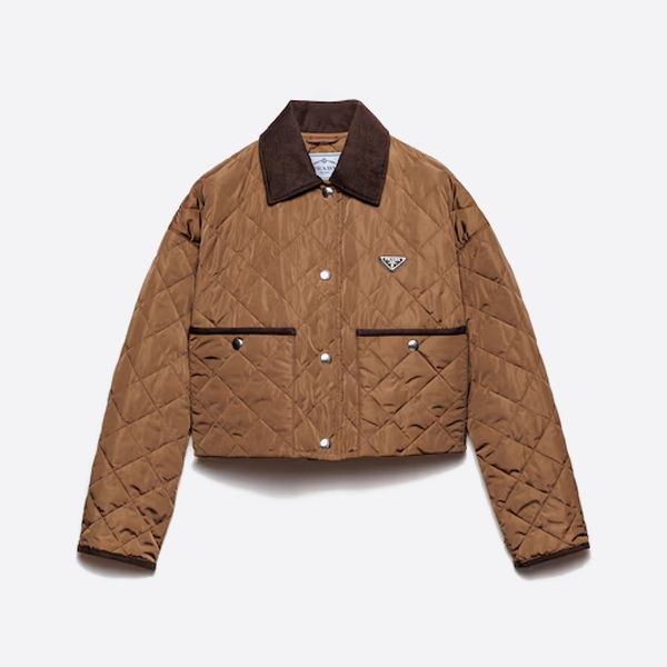 プラダ 25FW 秋冬新作 ブラウン ダイヤモンド柄 コットン ショートコート