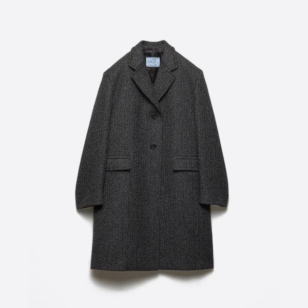 プラダ 25FW 秋冬新作 ヘリンボーンウール シルエット ミドル丈コート
