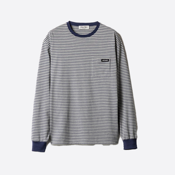 ミュウミュウ ベーシック ナローストライプ ロゴ 長袖Tシャツ