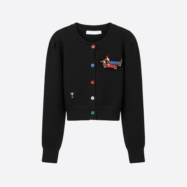ディオール ドッグ ブローチ ウール カーディガン ブラック