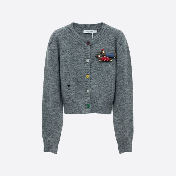 ディオール ドッグ ブローチ ウール カーディガン グレー