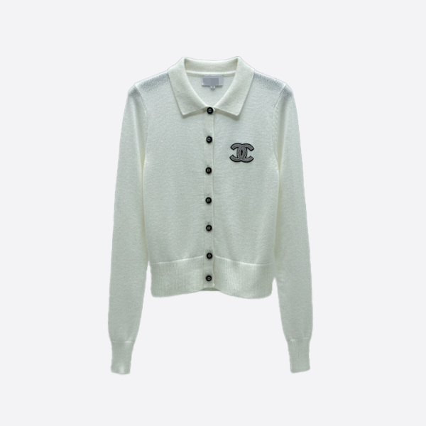 シャネル ツイード ニットカーディガン ホワイト