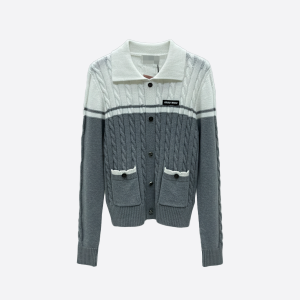 ミュウミュウ ケーブルニット カラーブロック カーディガン