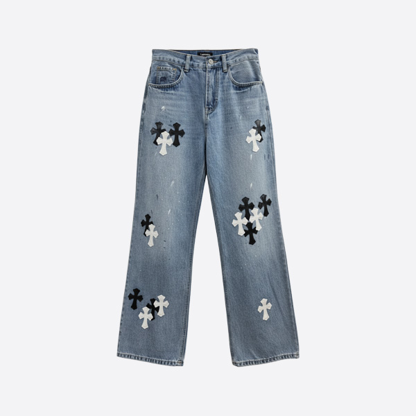 クロムハーツ クロスデニムパンツ ブラック＆ホワイト