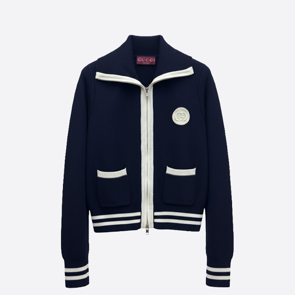 グッチ ジップアップ ニットジャケット ネイビー