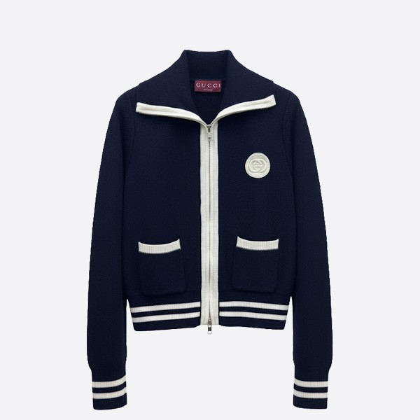 グッチ ジップアップ ニットジャケット ネイビー