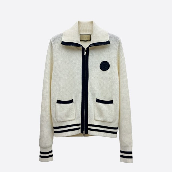 グッチ ジップアップ ニットジャケット アイボリー