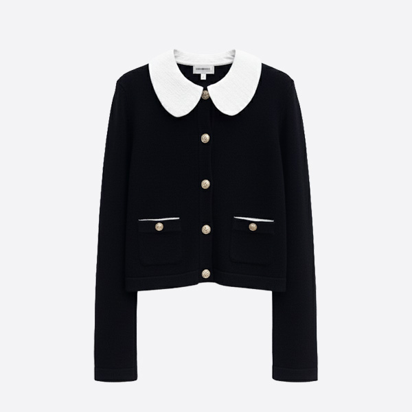 シャネル パステルラベンダー カシミア カーディガン ブラック