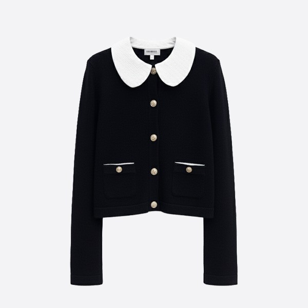 シャネル パステルラベンダー カシミア カーディガン ブラック