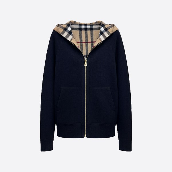 バーバリー チェックライニング ウール ジップアップ フーディ