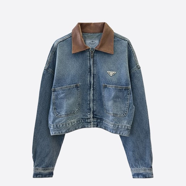 プラダ デニム ジャケット レザーカラー付き