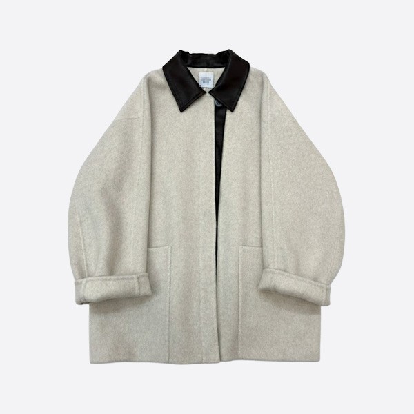 エルメス カシミヤ ダブルフェイス レザー トリム コート ベージュ