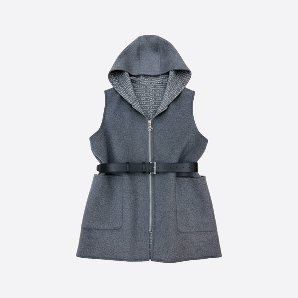 プラダ カシミヤ ウール フーディー ベスト グレー