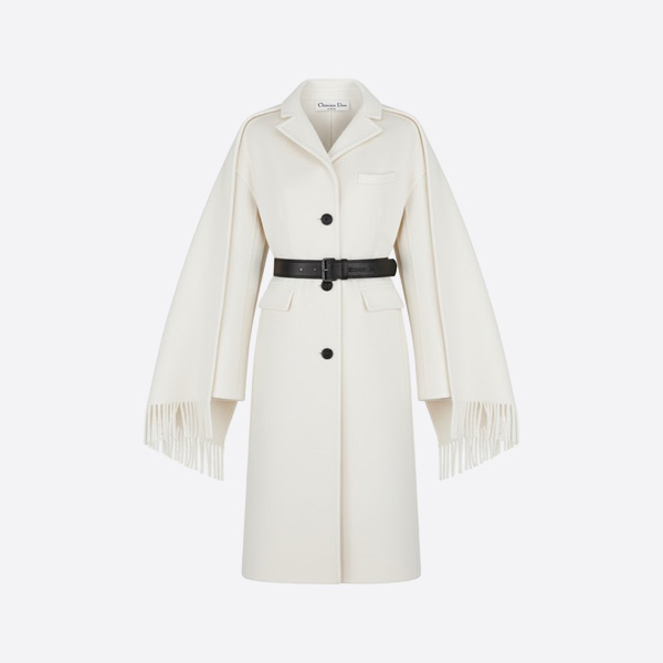 ディオール フリンジ カシミヤ ケープコート ホワイト