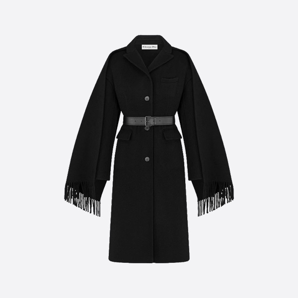 ディオール フリンジ カシミヤ ケープコート ブラック