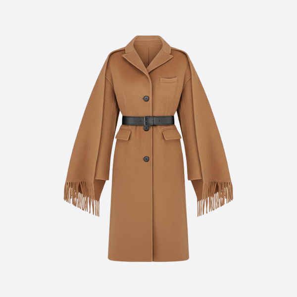 ディオール フリンジ カシミヤ ケープコート ブラウン