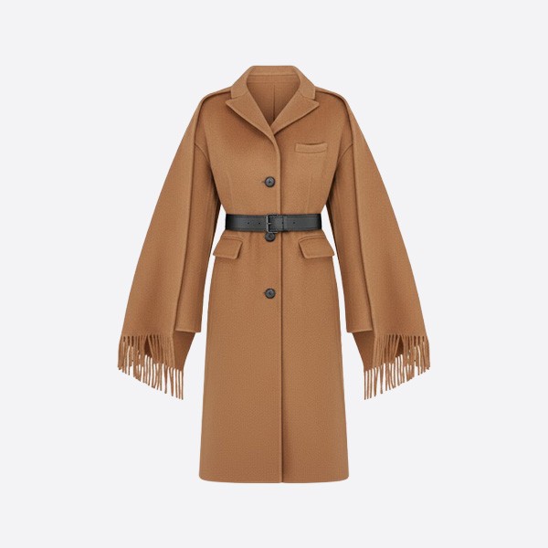 ディオール フリンジ カシミヤ ケープコート ブラウン