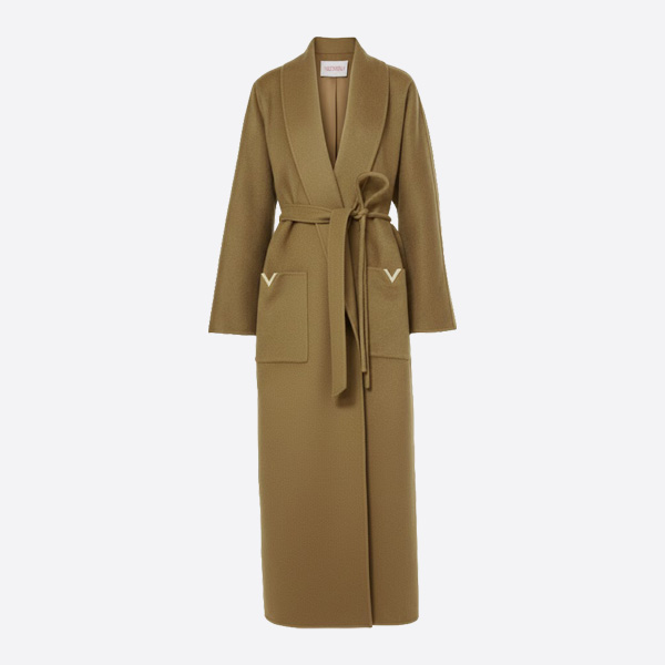 ヴァレンティノ Vロゴ シグネチャー ウールカシミヤ ラップコート ブラウン