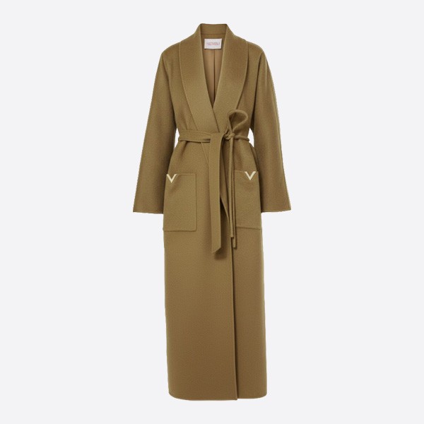 ヴァレンティノ Vロゴ シグネチャー ウールカシミヤ ラップコート ブラウン