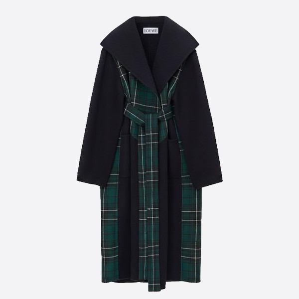 ロエベ タータンチェック リバーシブル ウールラップコート