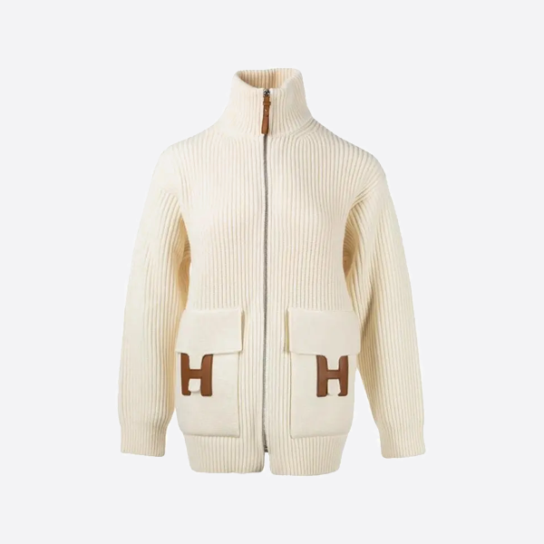 エルメス Hポケット ウール ジップ カーディガン