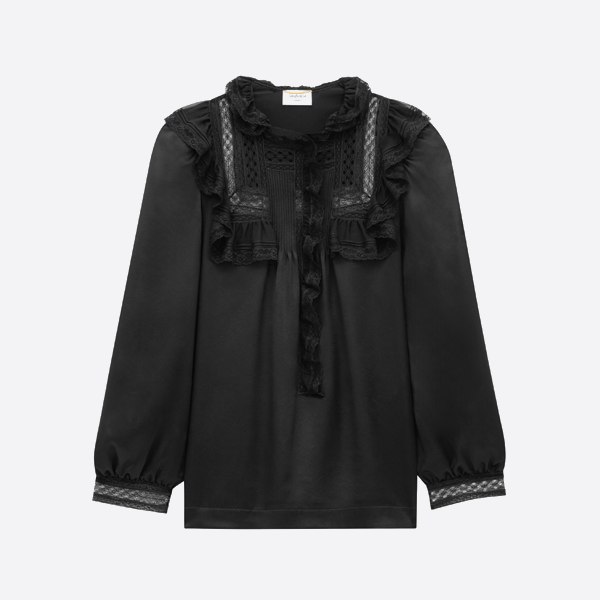 サンローラン シルク レース ラッフル ブラウス