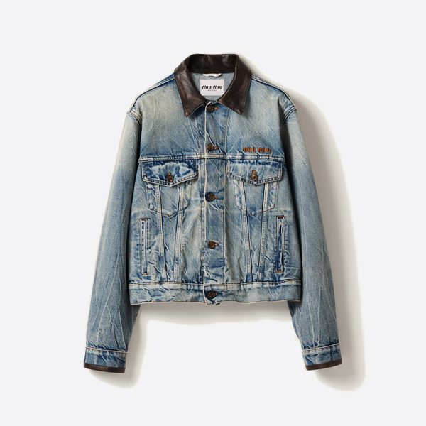 ミュウミュウ ヴィンテージ レザー カラー デニムジャケット