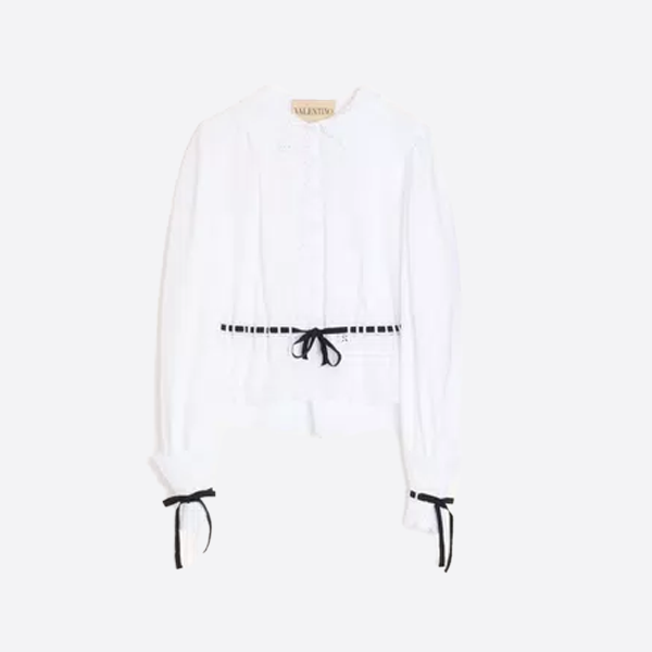 ヴァレンティノ ホワイト リボン ディテール ブラウス