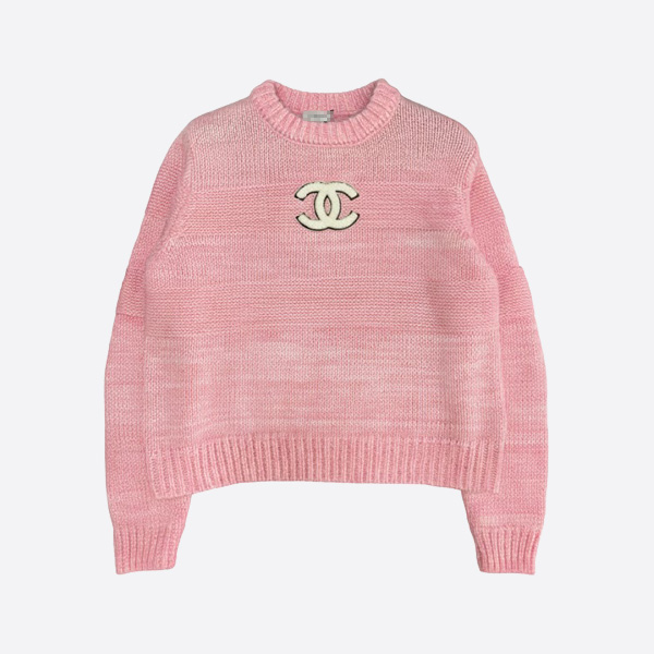 シャネル ピンク コットンニット CCロゴ クロップドセーター
