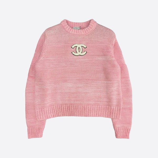 シャネル ピンク コットンニット CCロゴ クロップドセーター