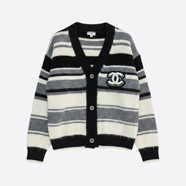 シャネル ボーダー CCロゴ カーディガン