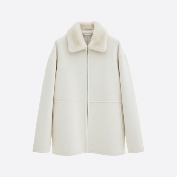 ロロ・ピアーナ カシミア ファーカラー ケープコート ホワイト