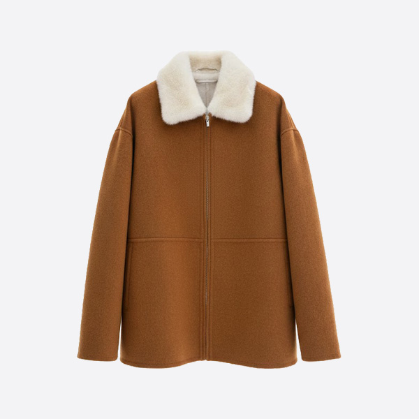 ロロ・ピアーナ カシミア ファーカラー ケープコート ブラウン