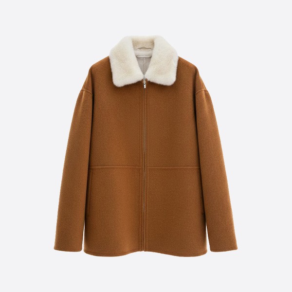 ロロ・ピアーナ カシミア ファーカラー ケープコート ブラウン