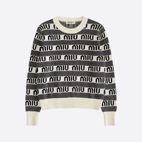 ミュウミュウ ロゴストライプ ウールセーター
