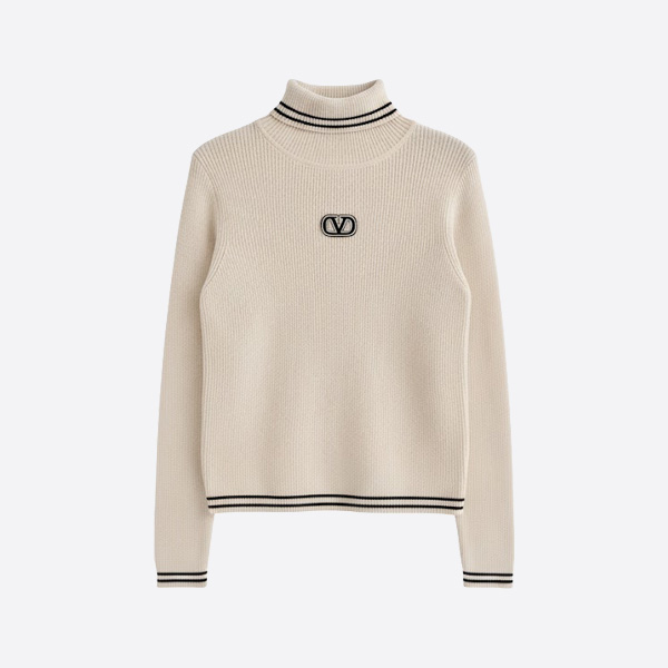 ヴァレンティノ Vロゴ リブウール タートルネック セーター アイボリー