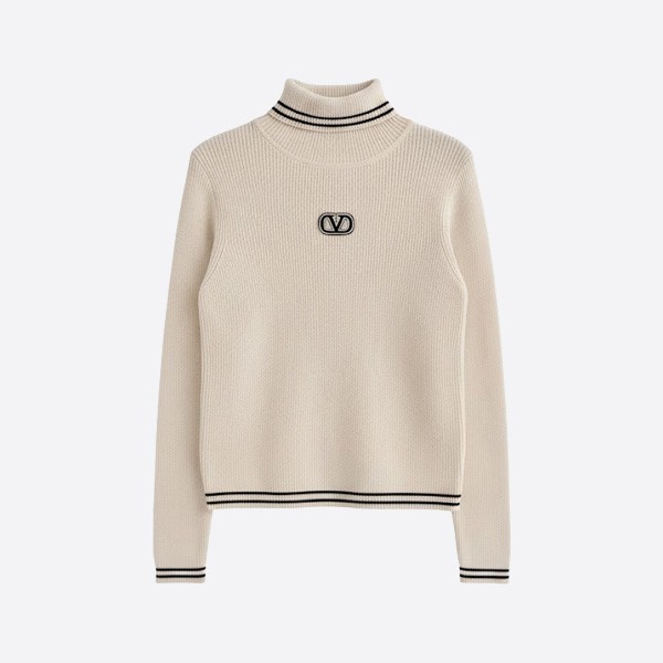 ヴァレンティノ Vロゴ リブウール タートルネック セーター アイボリー