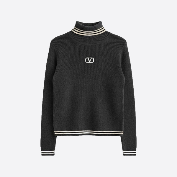 ヴァレンティノ Vロゴ リブウール タートルネック セーター グレー