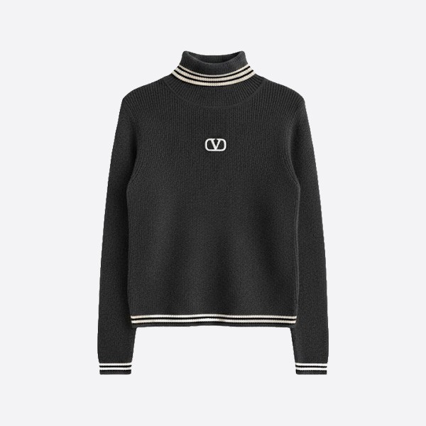 ヴァレンティノ Vロゴ リブウール タートルネック セーター グレー