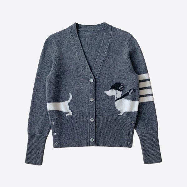 トム ブラウン 4バー ダックスフント インターシャ ウールカーディガン グレー