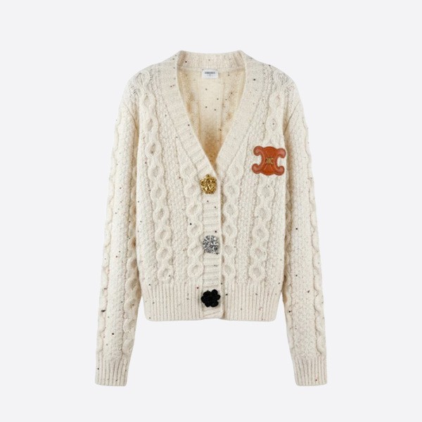 セリーヌ トリオンフ ケーブルニット ウールカーディガン クリスタルボタン付き