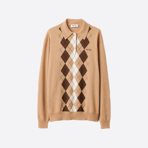 ミュウミュウ アーガイル ウールニット ポロシャツ