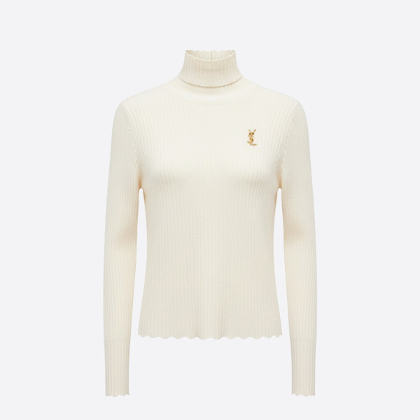 サンローラン YSLロゴ ウール タートルネック セーター ホワイト