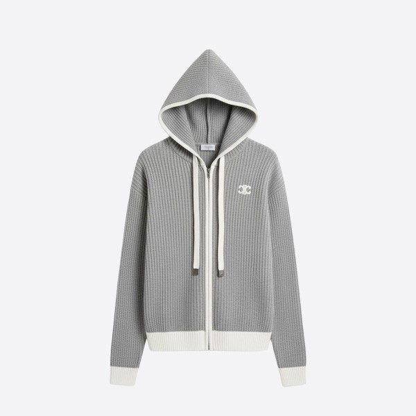 セリーヌ トリオンフ ロゴ リブウール ジップアップ フーディ グレー