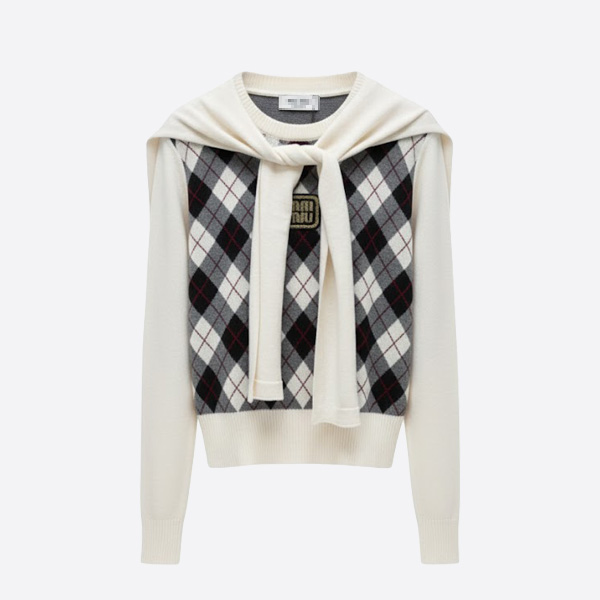 ミュウミュウ アーガイル ウールポロセーター ホワイト