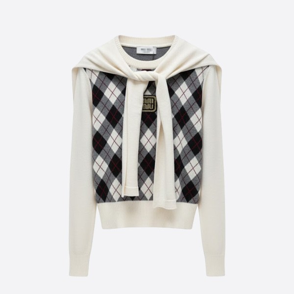 ミュウミュウ アーガイル ウールポロセーター ホワイト