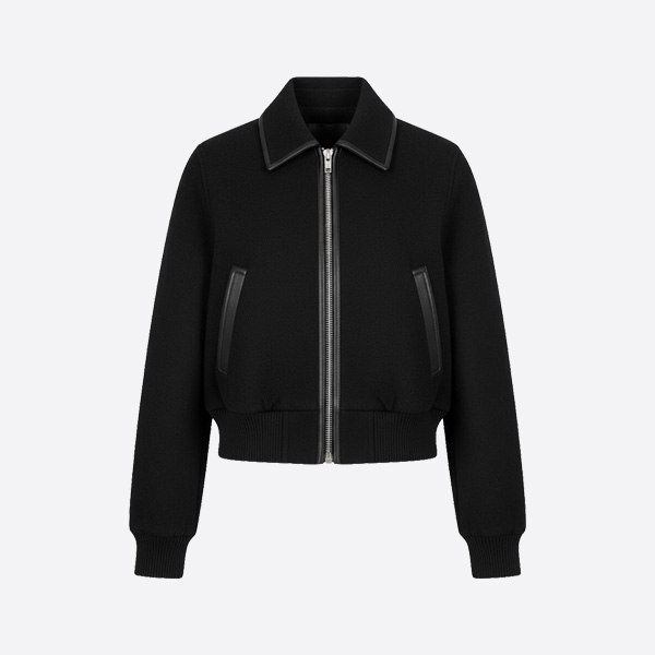 エルメス ウール＆レザーカラー ジップカーディガンジャケット ブラック