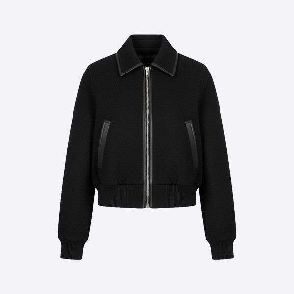 エルメス ウール＆レザーカラー ジップカーディガンジャケット ブラック