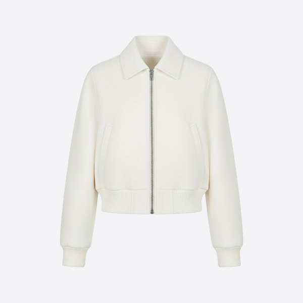 エルメス ウール＆レザーカラー ジップカーディガンジャケット ホワイト