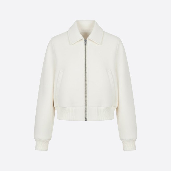 エルメス ウール＆レザーカラー ジップカーディガンジャケット ホワイト
